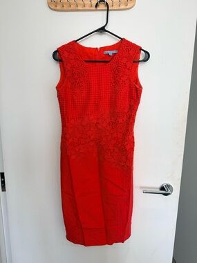 ANTONIO MELANI Red Sleeveless Lace-Trim Midi Dress